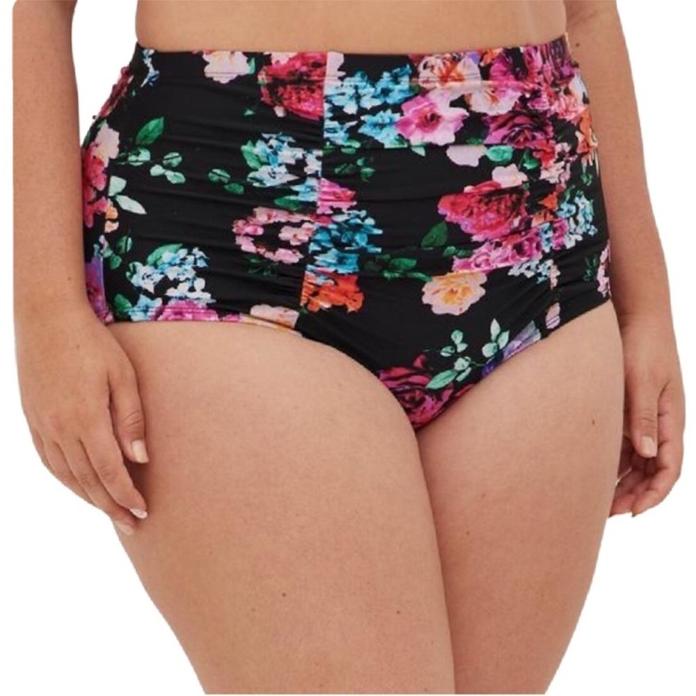 TORRID ruched floral high-waisted swim bottom